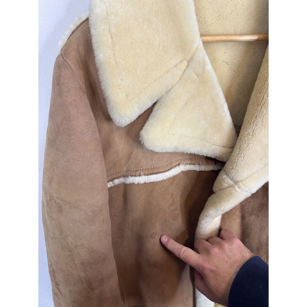 Vintage Tan Shearling Sheepskin Leather Suede Coat Women XL/2XL Men L - Picture 4 of 16